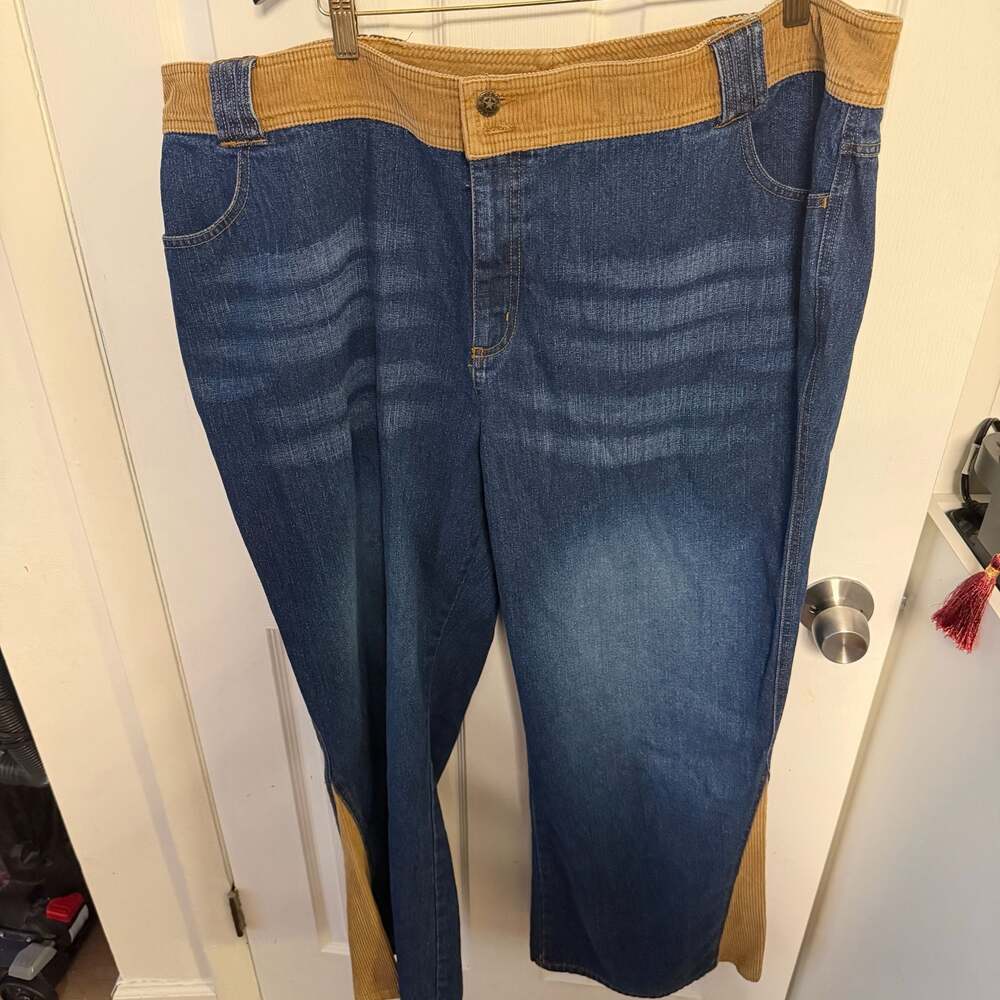 Faded Glory Women's Dark Stone Blue Jeans with Corduroy Waistband Size 26W